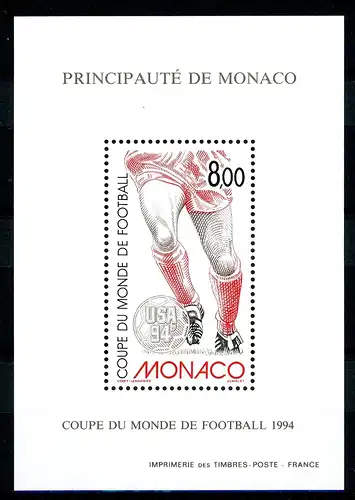 Monaco 2183 B postfrisch Ministerblock/ Sonderdruck Fußball #IV178