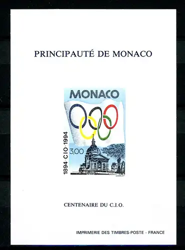 Monaco 2180 U postfrisch Ministerblock/ Sonderdruck ungezähnt #IV179