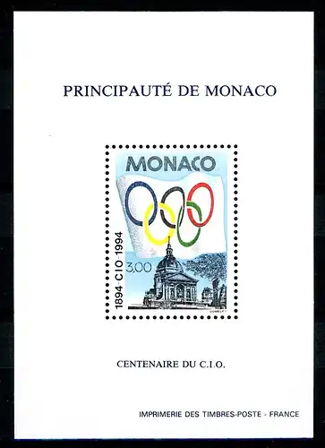 Monaco 2180 postfrisch Ministerblock/ Sonderdruck #IV180