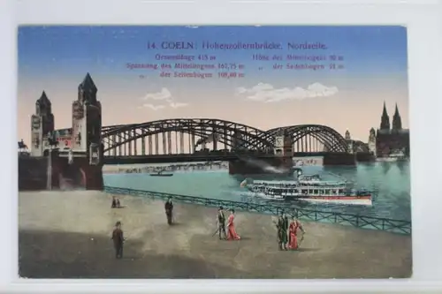 AK Köln am Rhein Hohenzollernbrücke Nordseite Feldpost 1916 #PK373