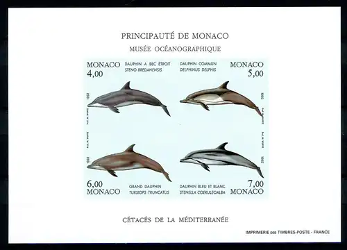 Monaco Block 54 U postfrisch ungezähnt Delphine Wale #IV190