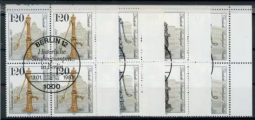 Berlin 4er Bl. Ecken mit 689-92 Brunnen Ersttagssonderstempel #HK568