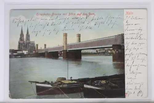 AK Köln am Rhein Eisenbahnbrücke mit Blick auf dem Dom 1908 #PK399