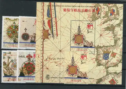 Macau 658-661, 662, Block 16 postfrisch Windrosen #HK900
