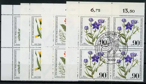 Berlin 4er Bl. Ecken mit 629-32 Blumen Ersttagssonderstempel #HK561