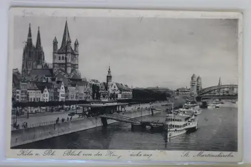 AK Köln Blick v. d. Hindenburgbrücke auf Dom u. St. Marinsk. #PK568