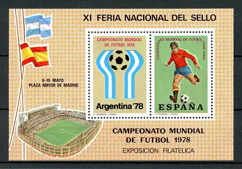 Spanien Vignetten-Block postfrisch Fußball WM 1978 rot #JM041
