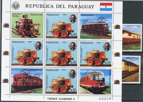 Paraguay 4025, 27, Klb. 4026 postfrisch Eisenbahn #IY827