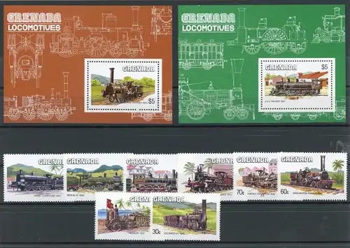 Grenada 1325-1332, Block 132-133 postfrisch Eisenbahn #IY828