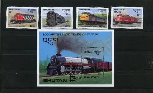 Bhutan 1030-1031, 33, 35, Block 143 postfrisch Eisenbahn #IX240