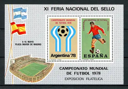 Spanien Vignetten-Block postfrisch Fußball WM 1978 silber #JM042