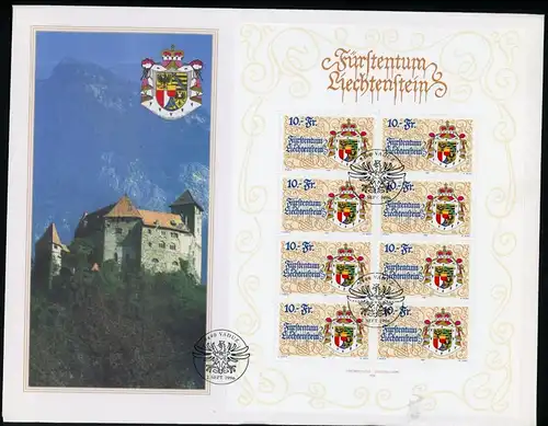 Liechtenstein Kleinbogen mit 1136 Staatswappen Ersttagesbrief/FDC #BW8390