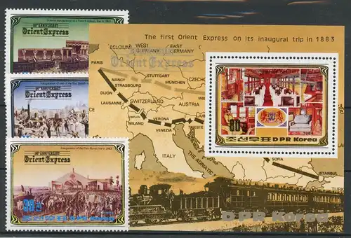 Nordkorea 2491-2493, Block 182 postfrisch Eisenbahn #IX253