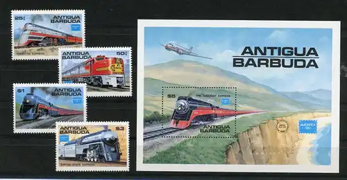 Antigua Barbuda 944-947, Block 110 postfrisch Eisenbahn #IX259
