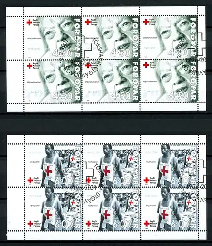 Färöer 2 H-Blätter mit 391-392 Rotes Kreuz Ersttagssonderstempel #JM066