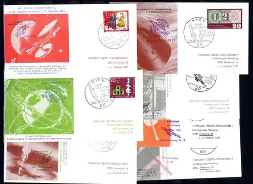 Bund Lot mit 7 Raketenpostkarten der Hermann Oberth Gesellschaft aus 1965 #JM129