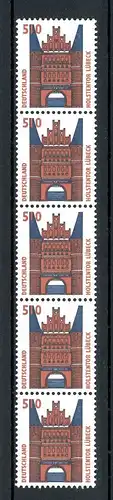 Bund Rollenmarken 5er Streifen 1938 postfrisch mit Nr. 290 #JM111