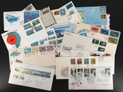 Lot Motiv Fische 20 Belege gestempelt #GG1635