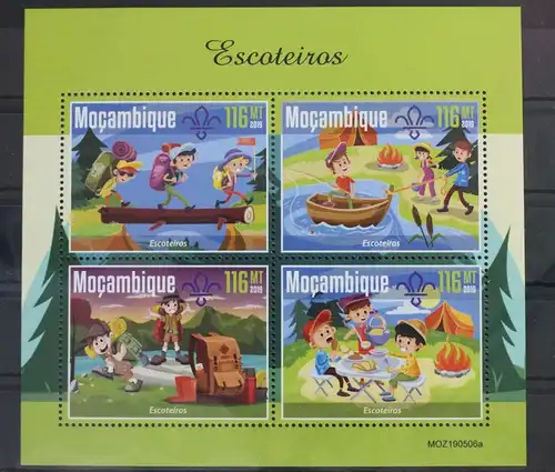 Mosambik 4 Briefmarke Blatt aus 2019 postfrisch Pfadfinder #WQ667