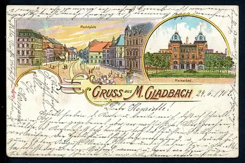 AK Mönchengladbach Marktplatz, Kaiserbad 1902 #1C299