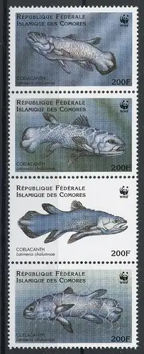 Komoren Viererstreifen 1261-1264 postfrisch Fische #IJ359