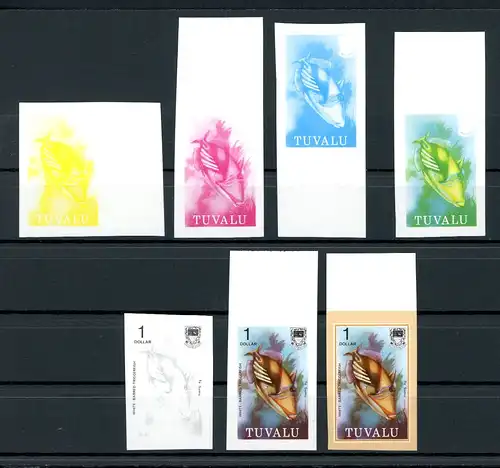 Tuvalu 98 geschnitten postfrisch Phasendrucke, Fische #1C752