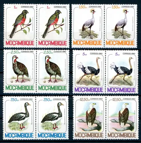 Mosambik waag. Paare 771-776 postfrisch Vögel #1C969