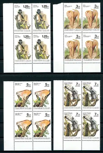 Thailand 4er Blöcke 1031-1034 Eckrand postfrisch Affen #1C973