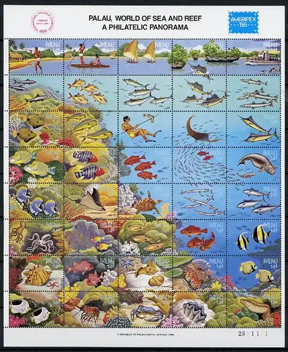 Palau Inseln ZD Bogen mit 106-45 postfrisch Fische #JE643