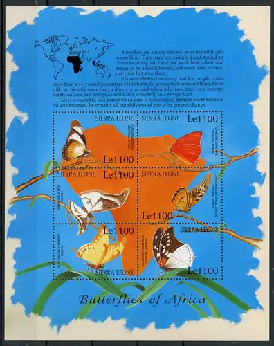 Sierra Leone KB mit 3968-3973 postfrisch Tiere und Pflanzen #1D062