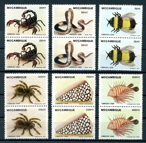 Mosambik senkr. Paare 1156-1161 postfrisch Tiere #1C978