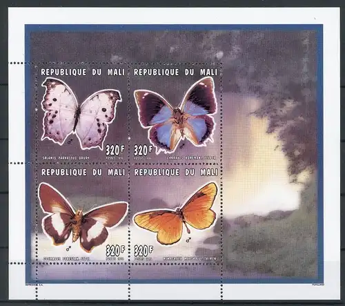 Mali 1597-1600 postfrisch Schmetterlinge ZD Bogen #GL680