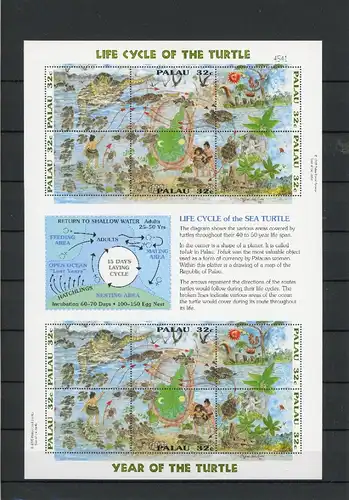 Palau Inseln ZD Bogen 975-80 postfrisch Schildkröte #Schm5051