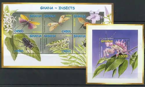 Ghana 3491-3496, Block 445 postfrisch Schmetterlinge Kleinbogen #GL670
