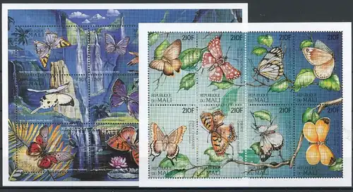Mali 1744-1760, Block 102-105 postfrisch Schmetterlinge Kleinbogen #GL684