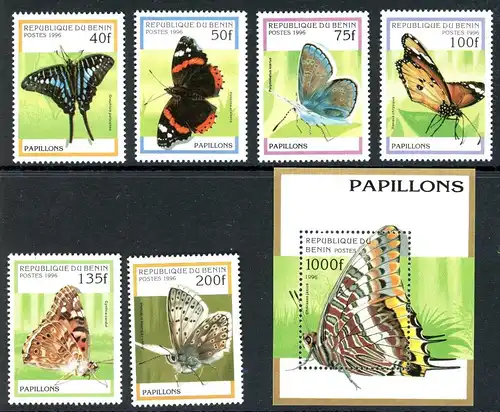 Benin 778-783 + Bl. 16 postfrisch Schmetterlinge #HC433