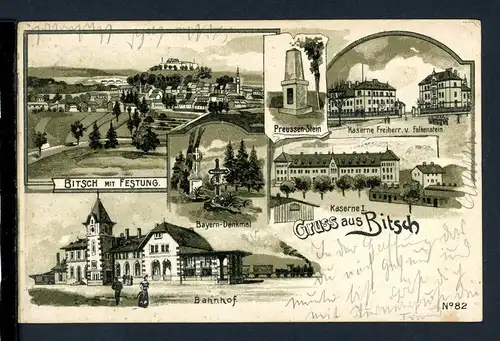 AK Bitsch - Frankreich Festung, Kaserne, Bahnhof, Preussenstein 1912 #HB447