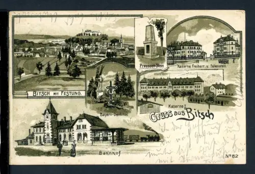 AK Bitsch - Frankreich Festung, Kaserne, Bahnhof, Preussenstein 1912 #HB447