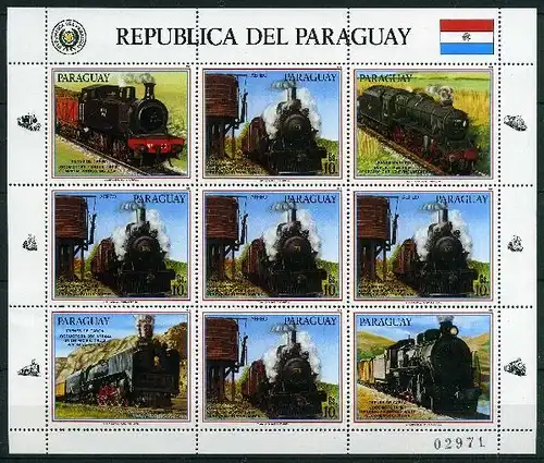 Paraguay Kleinbogen 3995 postfrisch Eisenbahn Lokomotive #IJ052