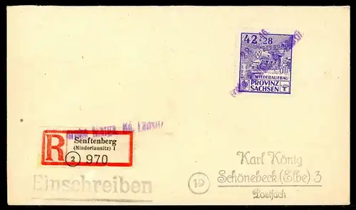 SBZ Provinz Sachsen 89 A Notst. Grube Marga geprüft Schulz R-Brief #HE697