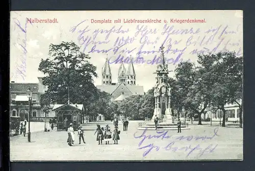 AK Halberstadt Domplatz mit Kirche und Kriegerdenkmal 1908 #HC105