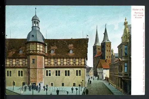 AK Höxter - Westfalen Rathaus u. evgl. Kirche um 1910 #HC334