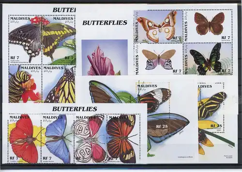 Malediven 2653-2666, Block 367-368 postfrisch Schmetterling Kleinbogen #GL905