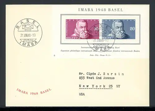 Schweiz Block 13 Imaba 1948 Ersttagesbrief/FDC #HC366