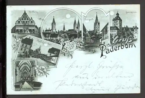 AK Paderborn Rathaus, Paderquelle, Dom, Gymnasium 1898 #HC488