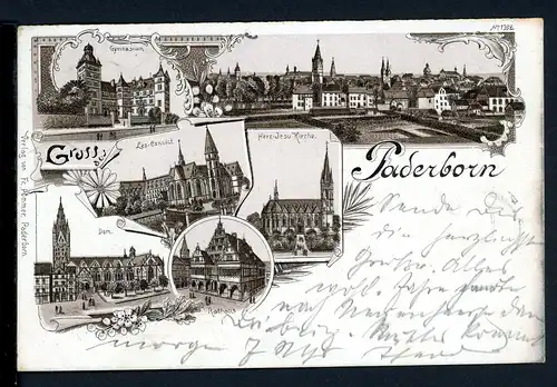 AK Paderborn Rathaus, Dom, Leo-Convict, Gymnasium, Kirche 1897 #HC487