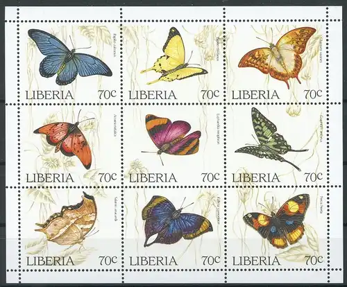 Liberia Klb. 1660-1668 postfrisch Schmetterling #Schm1024