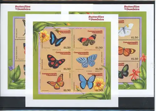 Dominica Klb. 2831-2848, Block 396-398 postfrisch Schmetterling #Schm960