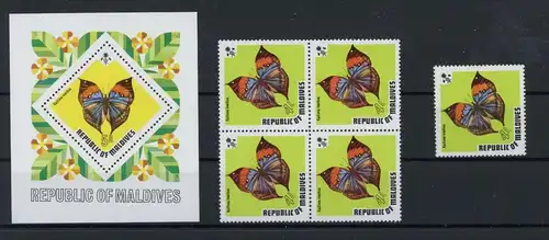 Malediven 466, Block 19 postfrisch Schmetterling Viererblock #GL896