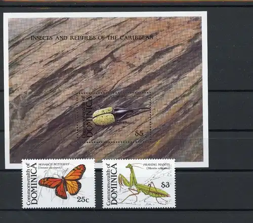 Dominica 1185-1187, Block 145 postfrisch Insekten #Schm952